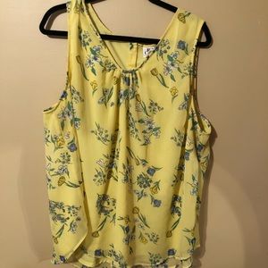 Yellow Floral Sleeveless Blouse